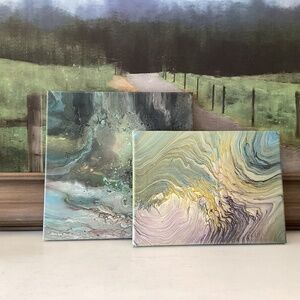 Original Art Abstract Marble Acrylic Pour Fluid Painting Canvas Wall Decor 2 Ps